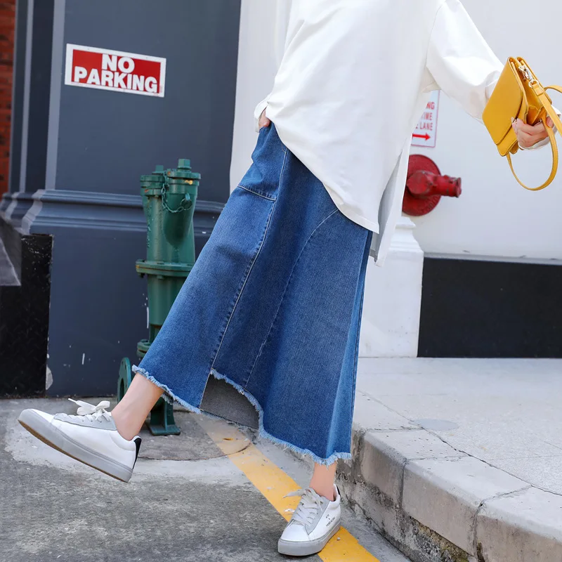 BONJEAN New Autumn Maternity Stomach Lift Skirts Long Loose Pregnant Women Denim Skirt Casual Mate For | Мать и ребенок