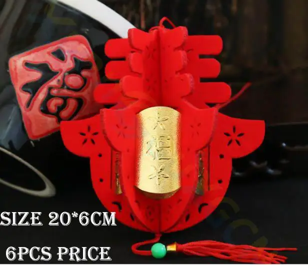 6pcs B Китайский год украшения 3D Флокирование маленькие фу красные фонари Весенний фестиваль висячие орнамент Горшечное растение украшения - Цвет: 6pcs B