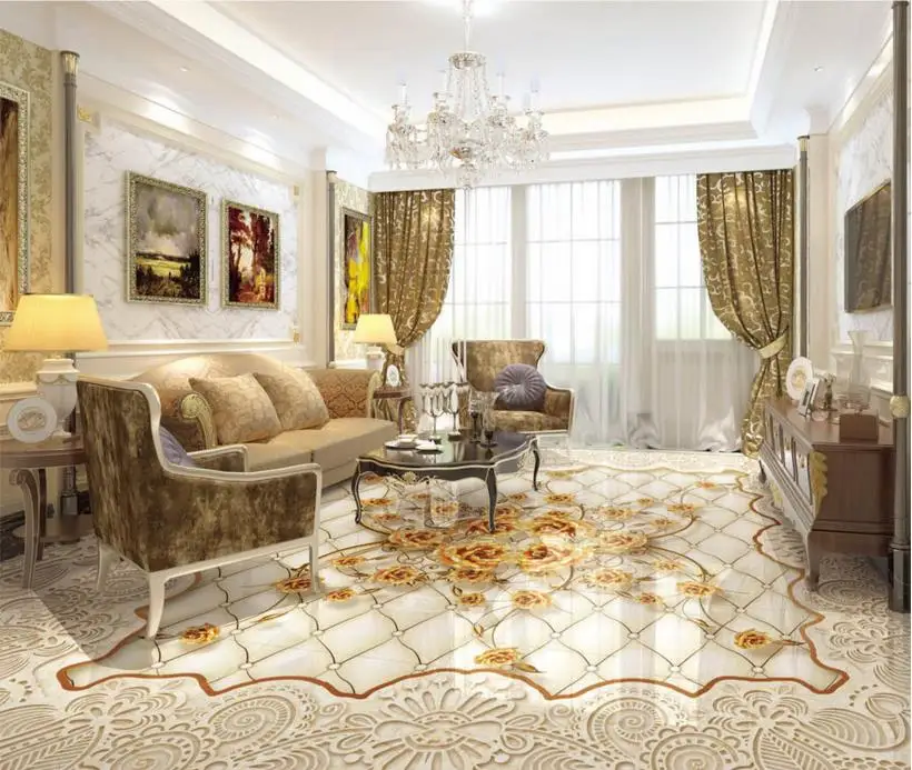 Пользовательский 3d напольный принт Европейская Роза Мрамор напольные фрески