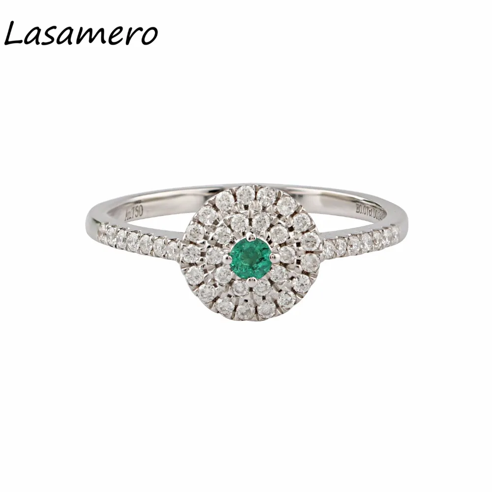 LASAMERO круглая форма 0.07CT натуральный Изумрудный драгоценный камень Halo алмазные