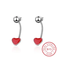 simple 925 sterling silver small red peach heart screw stud earrings wedding party gift for women girls children kids jewelry