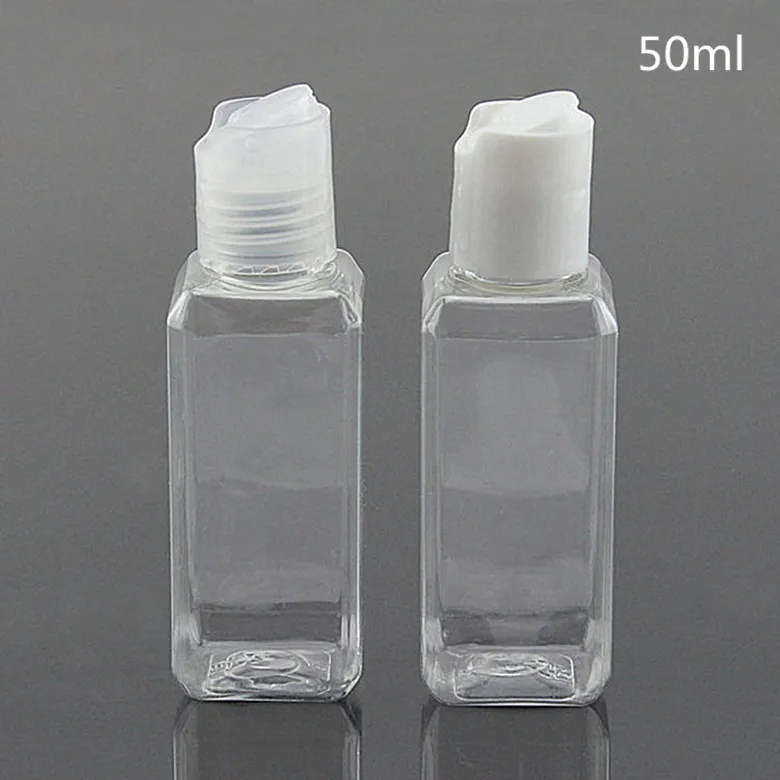 

50pcs 50ml Square plastic empty bottles with press cap (Disc top cap )bottle for lotion shampoo cosmetic packaging