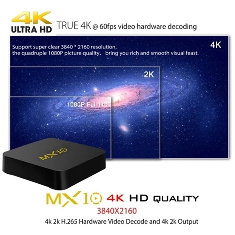 ТВ приставка Mx10 Android 8 1 4 ГБ/64 Гб 3D 4K Поддержка Rk3328 Cpu/Usb 3