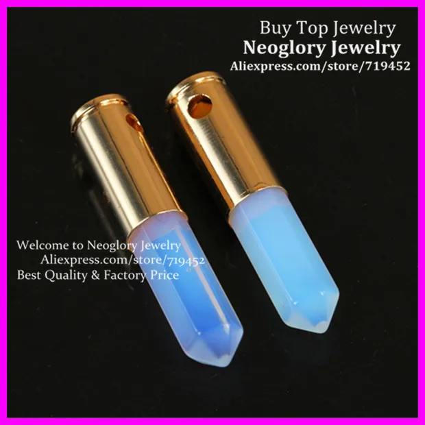 

10pcs Nature Opal Opalite Gems Stone Point Bullet Pendant Hexagon Drusy Quartz Druzy Pendant metal Color Casing Pendant