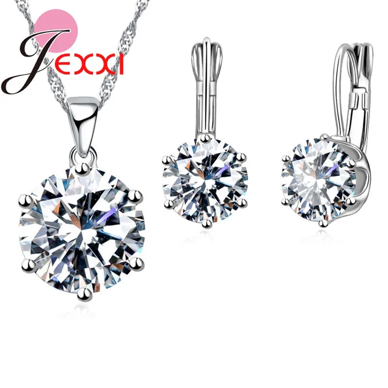 Комплект из колье и серёг серебра 925 пробы с фианитом|jewelry set 925|wedding jewelry setsfashion |