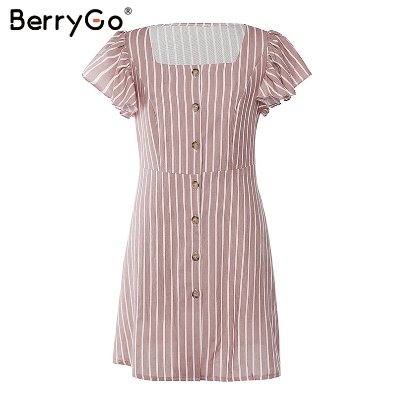 BerryGo женские платья винтажные полосатые с оборками коротким рукавом летние