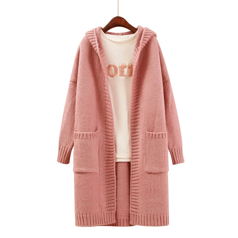 New cardigan largo mujer Women Autumn Winter Thick Hooded Long Cardigan Coat Female Casual Knitted Sweater Ladies Jumper Clothes