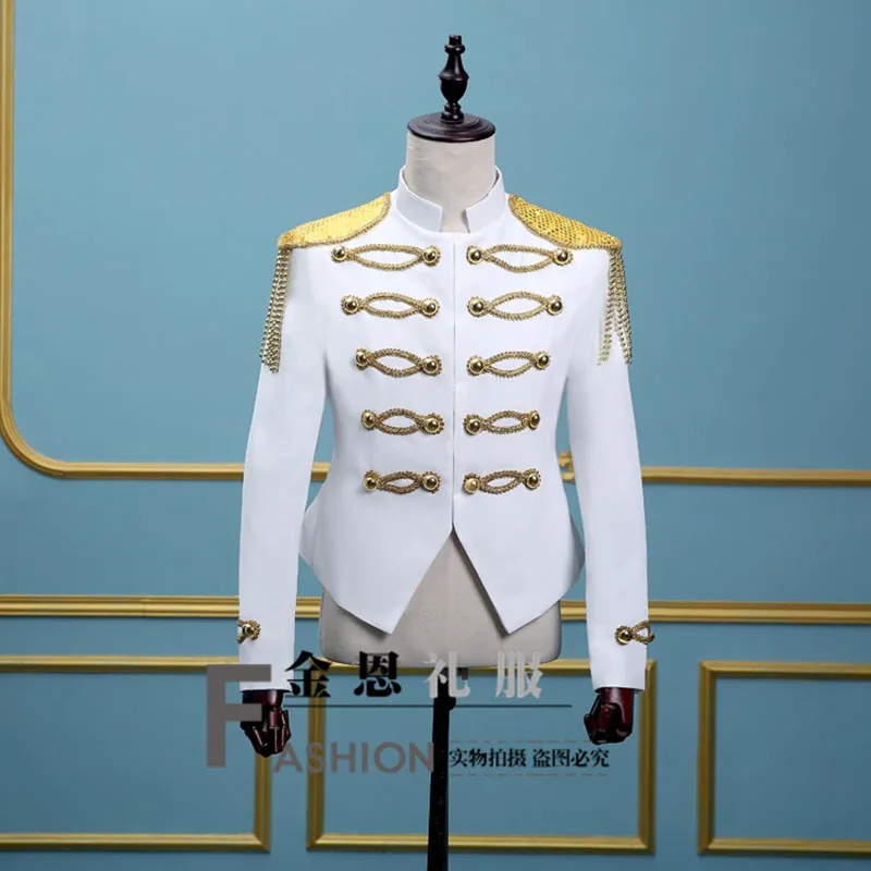 2017 белый мужской костюм с длинными рукавами и Блейзер Европейский Золотой 18-го