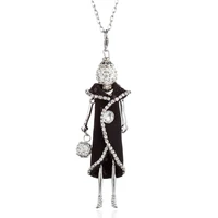 crystal button black white long dress doll necklace handmade paris girl statement jewelry accessory long chain necklace bijoux