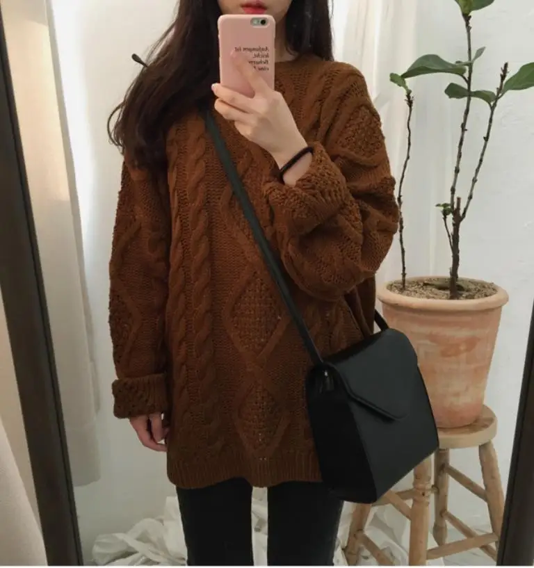 Winter Fashion Wool Vintage o-neck Women Pullovers Sweater Knitted Sweaters Lovely | Женская одежда
