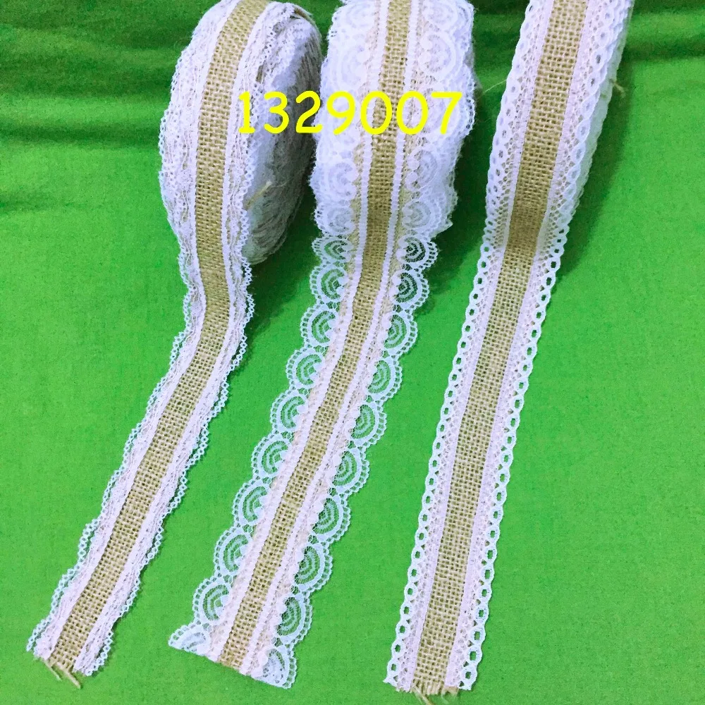 20 м натурального джута Барлеп Гессе ленты с белыми Кружево отделка края
