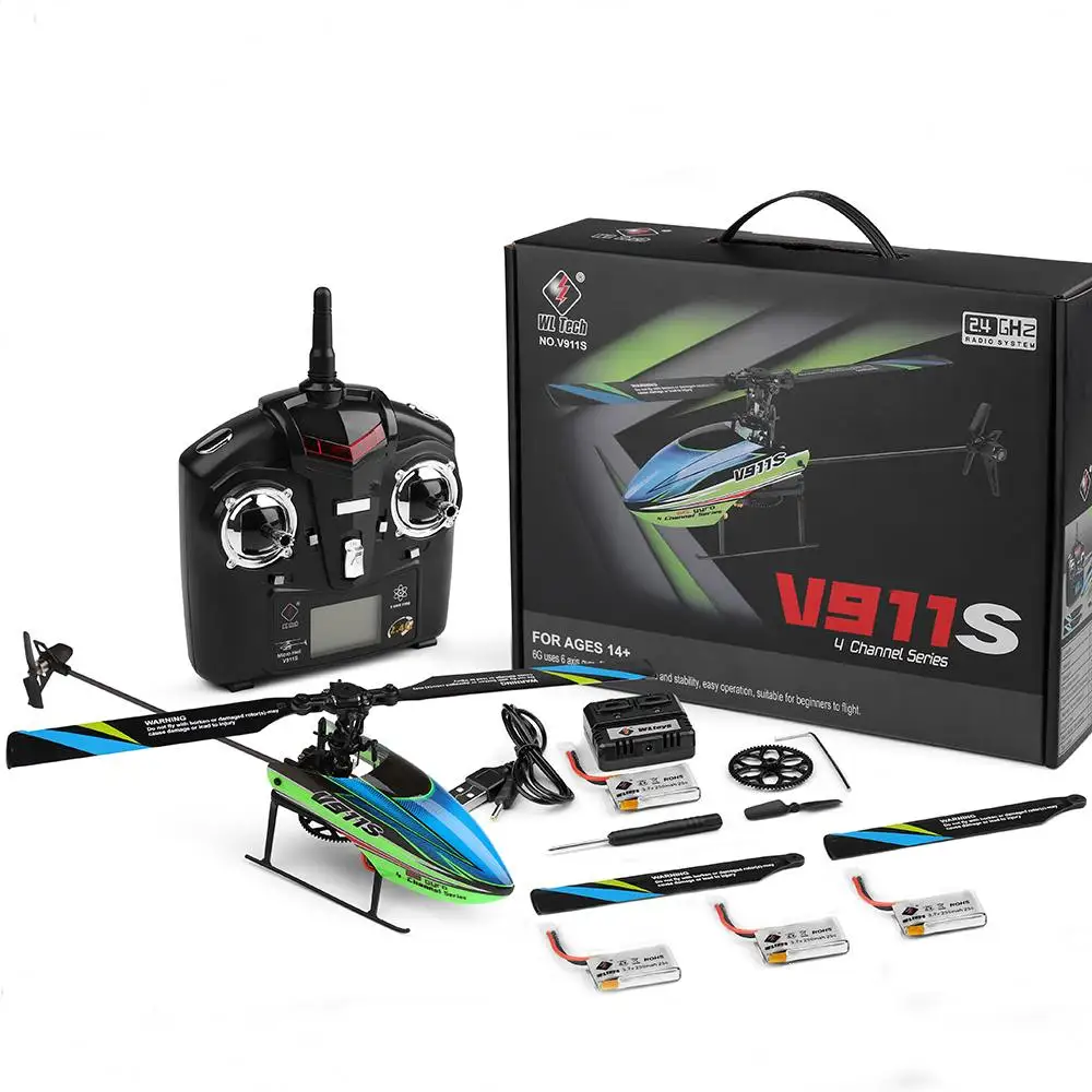 WLtoys V911S 245 мм 2,4G 4CH 6-Aixs Flybarless RC вертолет RTF 80-100 м расстояние полета и 4 шт. 3,7 в 250 мАч Lipo батарея детская игрушка