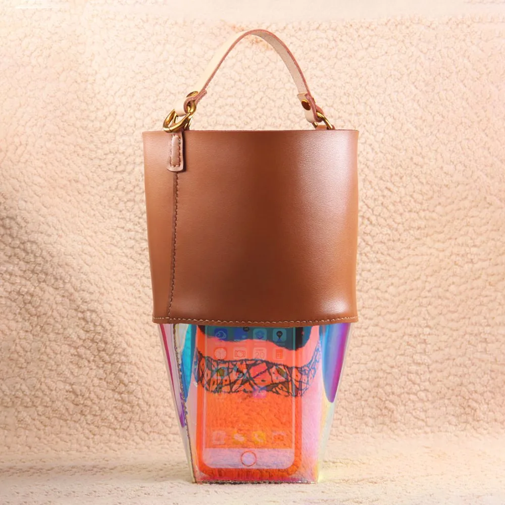 WOONAM ручная работа Геометрическая натуральная телячья кожа блестящая прозрачная