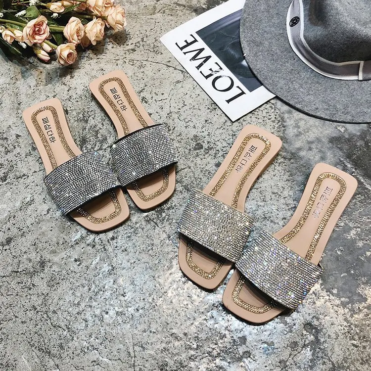 Fashion Leisure Slippers Outdoor Flat Mixed Colors Bling Slides Summer Anti-slip Open Toe Shoes | Обувь