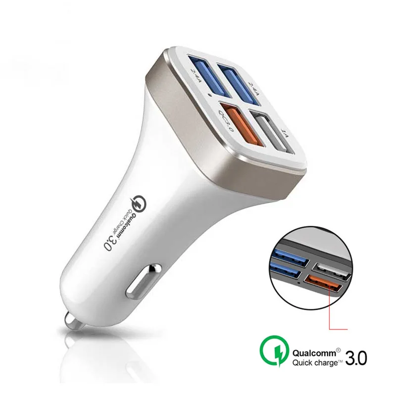 

Quick Charge 3.0 Smart Car Phone Charger 4 Port USB Charger Adapter QC3.0 Fast Charging For Samsung iPhone Xiaomi Car Charger