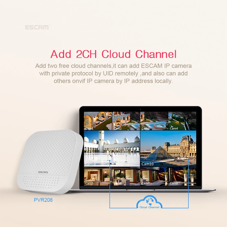 ESCAM цифровой видеорегистратор 8 + 2CH ONVIF NVR с 2ch облачным каналом PVR208 1080