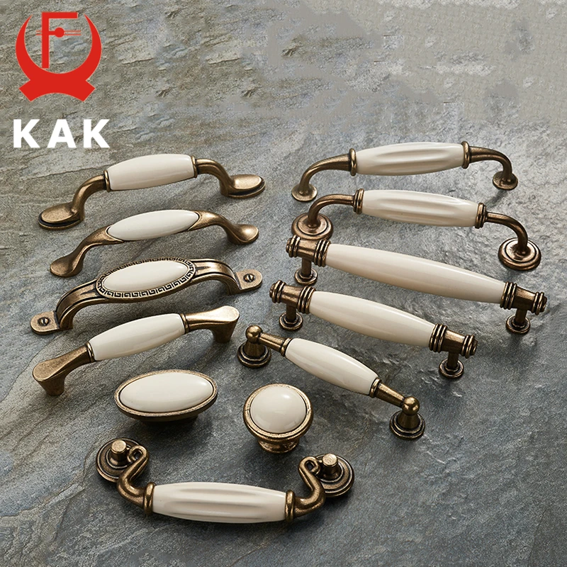 KAK 5 шт. антикварные бронзовые белые керамические ручки для шкафа ящика из