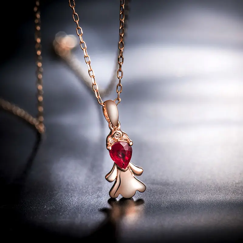Loverjewlery Solid розовое золото 18 карат натуральный алмаз рубин кулон Дева для девочки