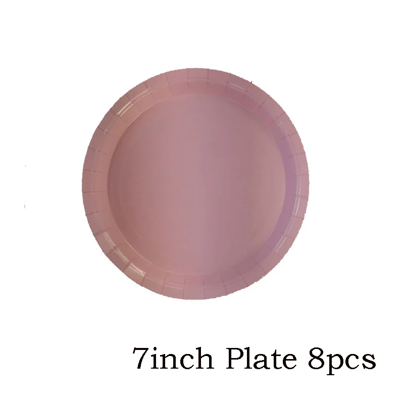 7inch plate pink 8 шт. одноразовая посуда, одноцветные бумажные тарелки для вечеринки, тарелка для торта, свадебные украшения для дня рождения - Цвет: 7inch plate pink