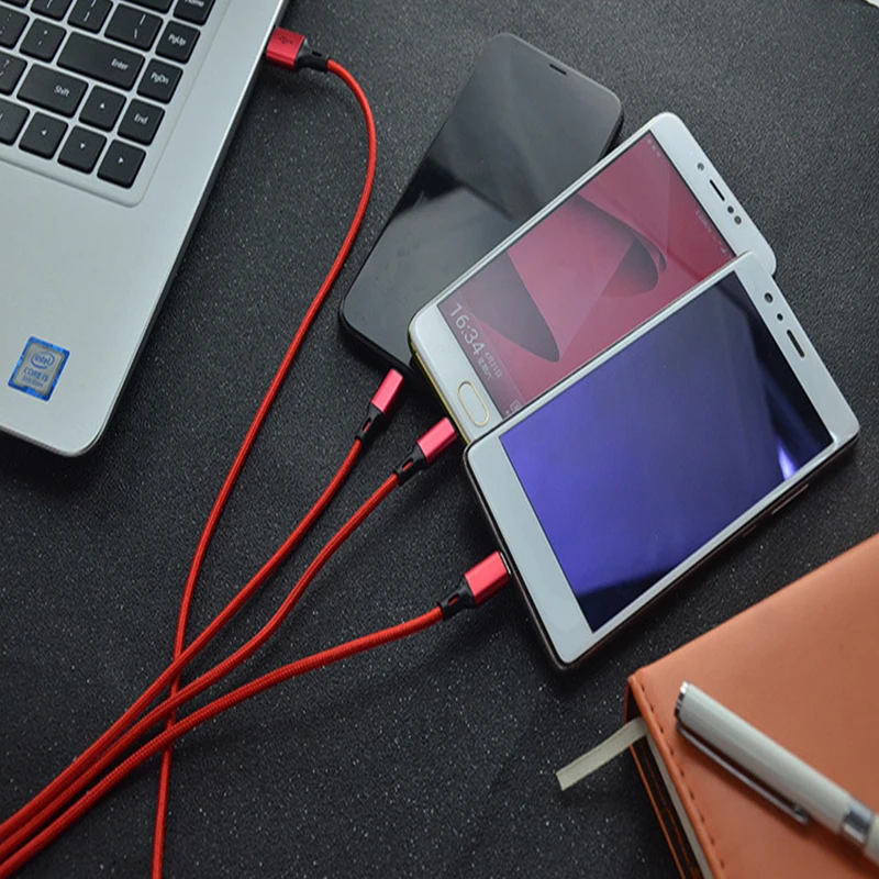Для iPhone6 7/Android/type C 3 в 1 Micro USB 1,2 м кабель Универсальный 2.4A Быстрая зарядка для мобильных телефонов Кабели для зарядки 8-контактный быстрый