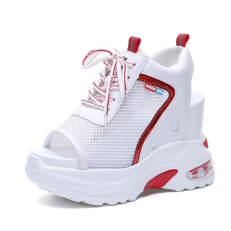 Женские летние босоножки на высокой платформе белые кроссовки танкетке