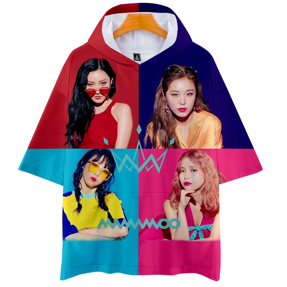 Женская футболка с капюшоном MAMAMOO Мягкая Повседневная коротким рукавом в стиле