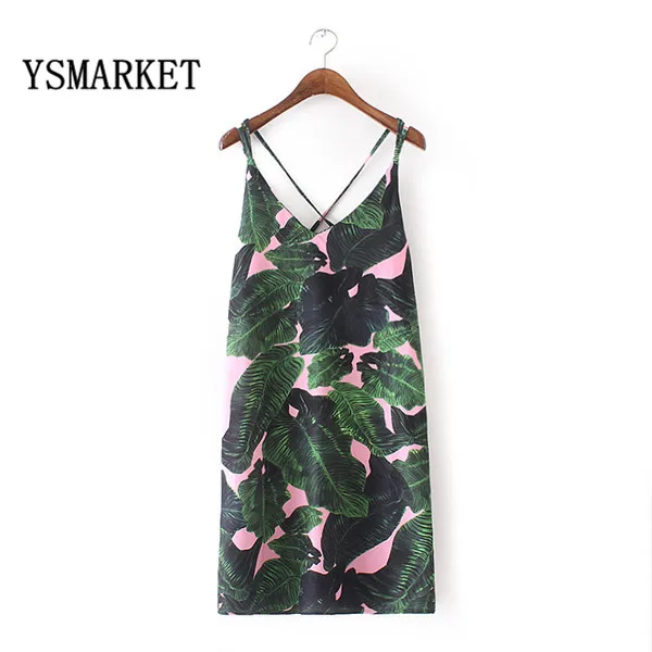 2018 летнее Модное шифоновое платье с тропическим узором в виде листьев