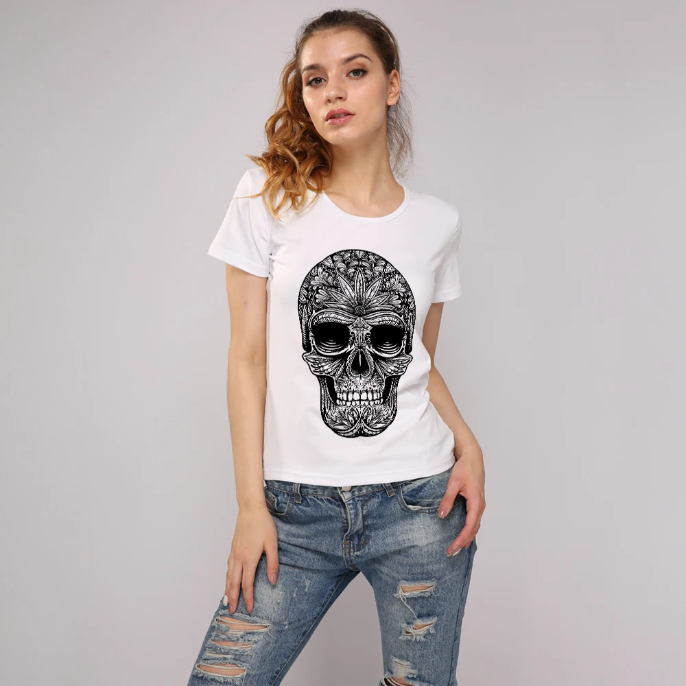Linyun 3D черепа Бодибилдинг Футболки Для женщин хлопок универсальные панк-рок
