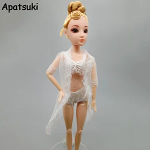 Кружевное длинное нижнее белье, бюстгальтер и нижнее белье для куклы Барби, 1 комплект, сексуальное женское белье, пижама
