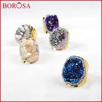 borosa 1piece gold color rainbow crystal titanium druzy quartz paved zircon ringfashion drusy gems ring party jewelry jab255
