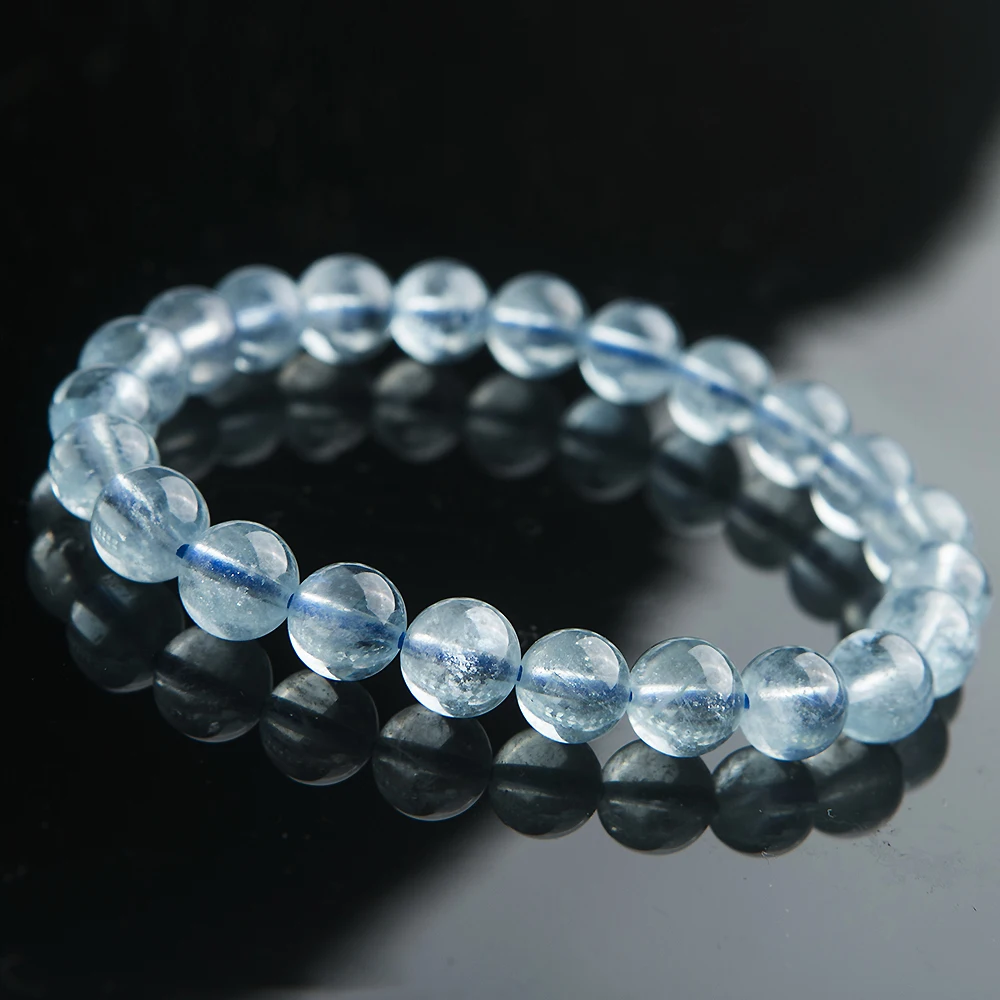 Настоящий натуральный голубой лед Аквамариновый браслет 8 мм хрустальные