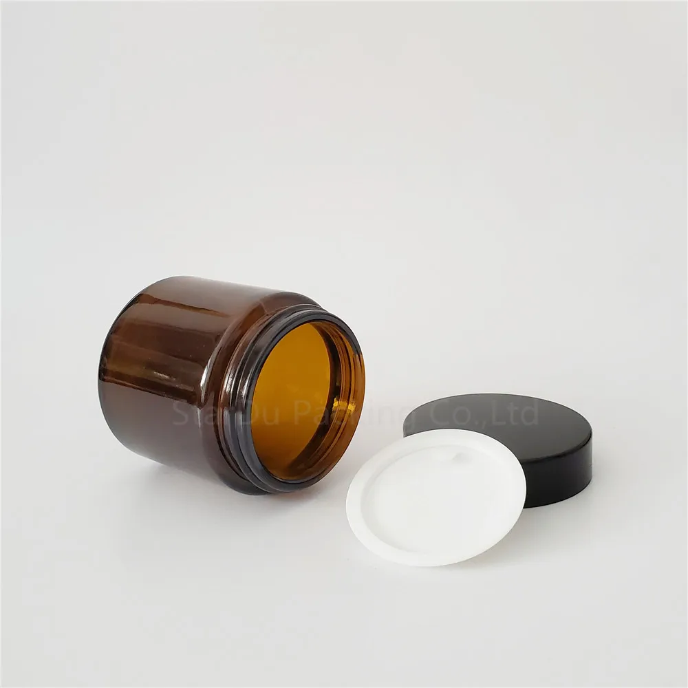 3pcs 100g Glass Jars For Cosmetics Amber Cream 100cc Cosmetic Packaging With Lid Black Plastic Caps | Красота и здоровье