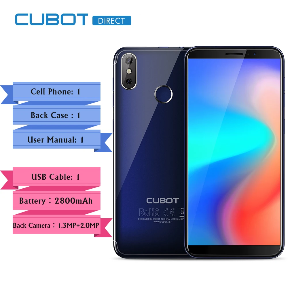 Cubot J3 PRO 4G Phablet 5.5 Inch Android GO MT6739 Quad-Core 1.5GHz 1GB RAM 16GB ROM Fingerprint Sensor 13.0MP+2.0MP Rear Camera | Мобильные