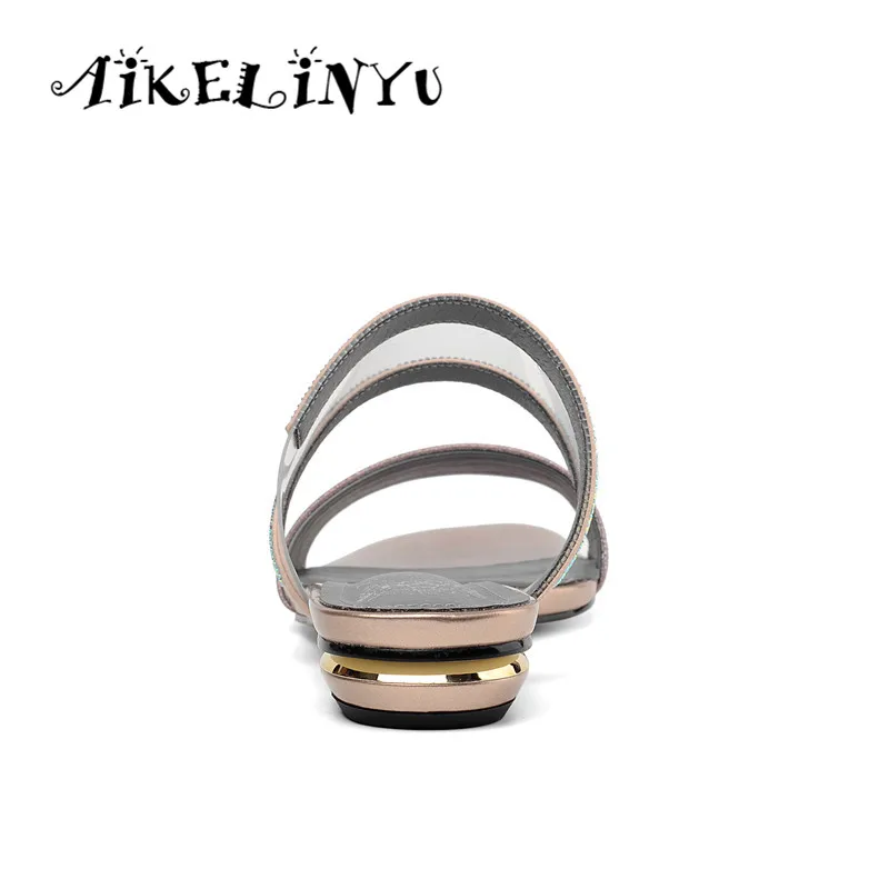 AIKELINYU/брендовые туфли без задника на плоской подошве; обувь из натуральной кожи; женские повседневные удобные шлепанцы; модные сандалии со стразами; большие размеры 34-43