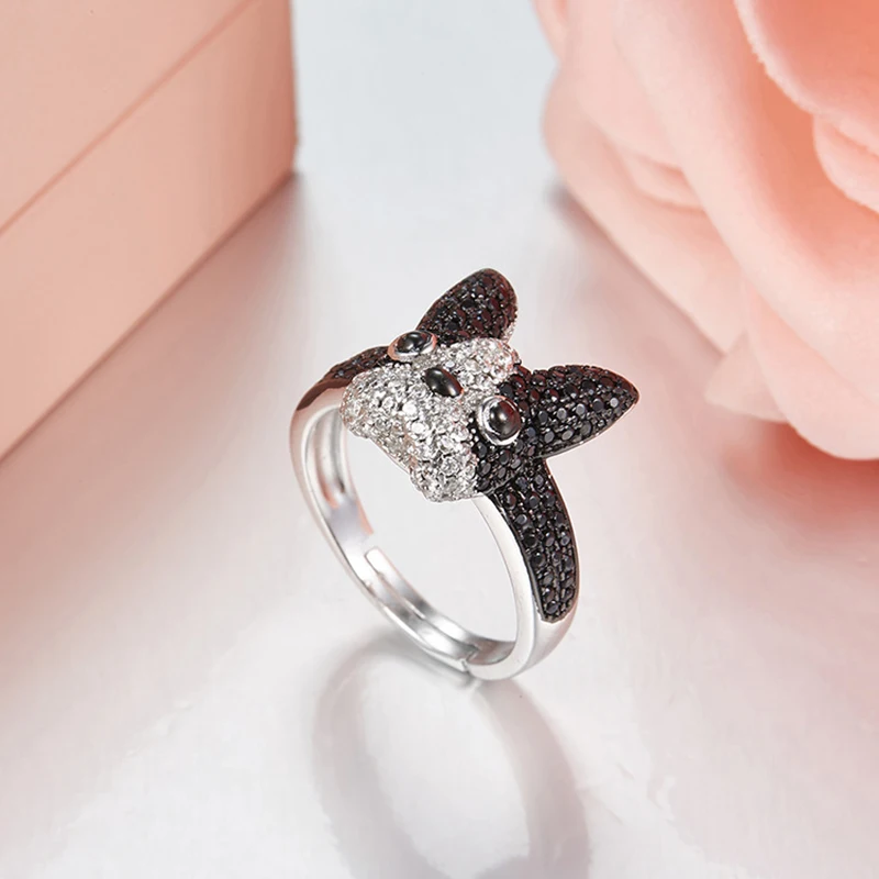 BESTLYBUY,,, 925 пробы, серебро, верные партнеры, французский бульдог, собака, животное, женское кольцо для женщин, модное ювелирное изделие