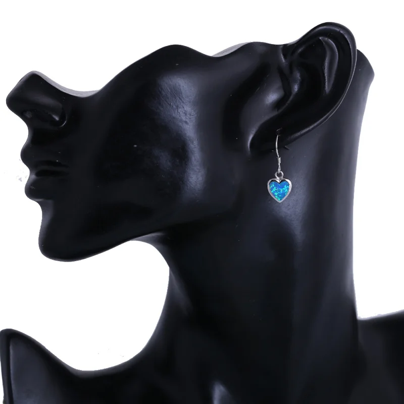 Anniversary Fire Blue opal heart shape drop Earrings 925 sterling silver jewelry for girl SE006A | Украшения и аксессуары