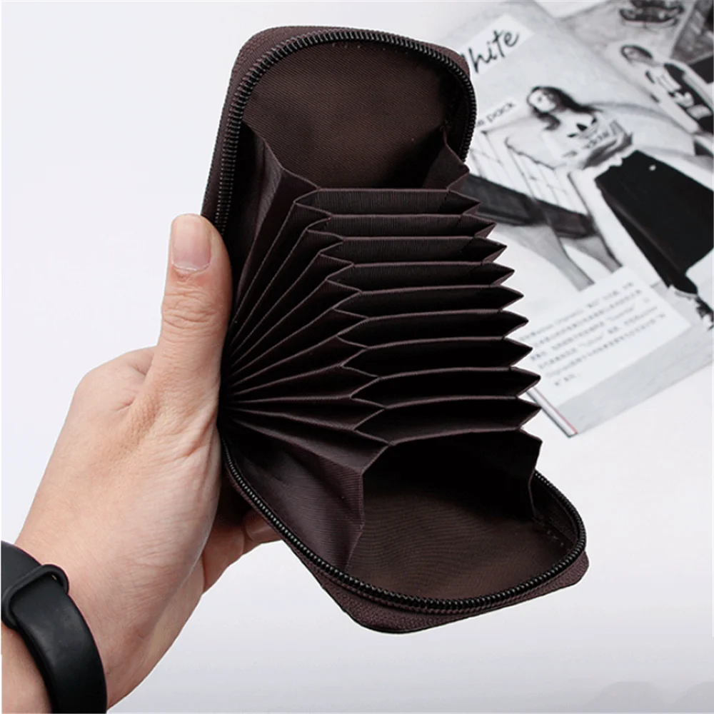 

Fashion Genuine Leather Men's Wallet Office Credit Card Holder RFID Blocking Zipper Money Pouch Card Protect Case Pocket Purse