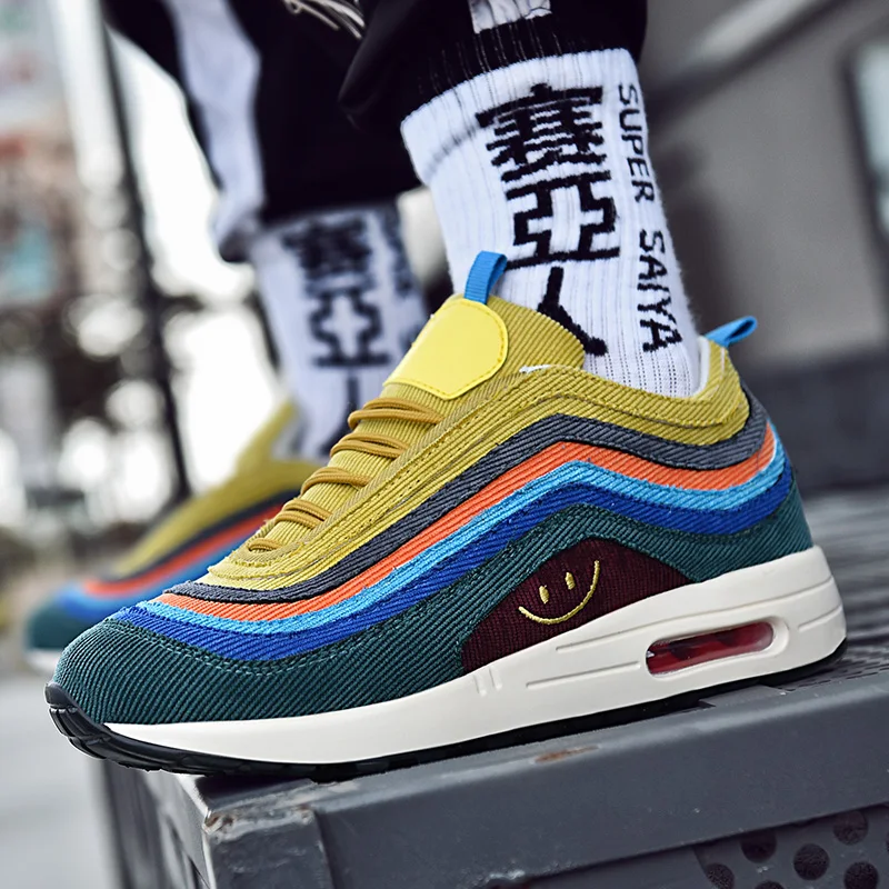 Новейшая обувь цвета радуги balenciaca max and air 97 большого размера offwhite flyknit носок