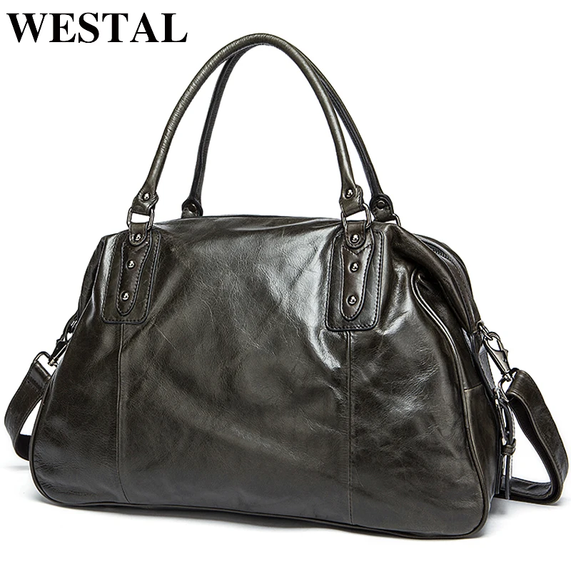 WESTAL Travel Bags Men Genuine Leather Vintage Bag Travel Duffle Totes Shoulder Bags Men's Luggage Cowhide Large Handbag  8912