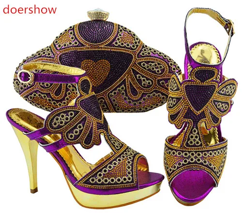 

doershow new Arrival purple Italian Shoes And Bag Set Top Fashion Woman Sandals Shoes Sexy Lady Shoes With Bag Hot Sale SUU1-12