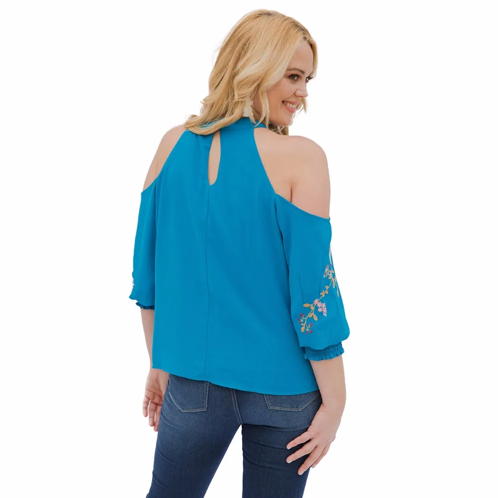 Chiffon Women Blouse Off Shoulder Half Sleeve Flower Embroidery Summer Shirts Casual Ladies Blusas Top TO0323 |