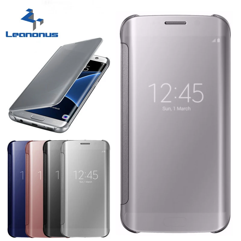 Чехол Leanonus для samsung Galaxy C5 C7 C9 Pro зеркальный флип-чехол умный прозрачный кожаный
