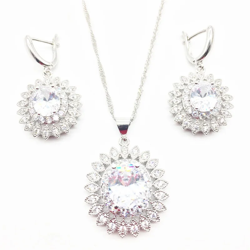 Женский комплект из колье серёг и подвесок с белым цирконом | Украшения