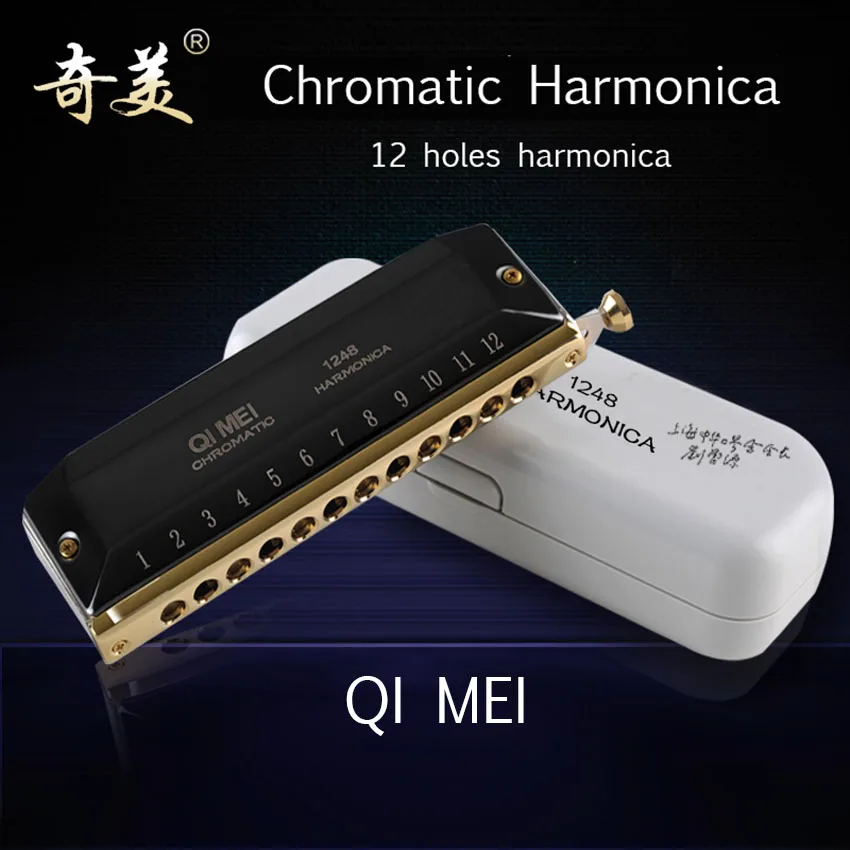

Chromatic Harmonica QIMEI Black 12 Holes/48 Tones Mouth Organ Professional Wind Instrument Adult Student Gifts C1-D4