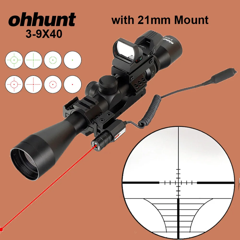 Com Scope 21mm Ohhunt тактический прицел 3-9X40 проволока сетка или Mil точка оптический прицел с голографической 4 Сетка Красный точка красный лазерный прицел - Цвет: Com Scope 21mm