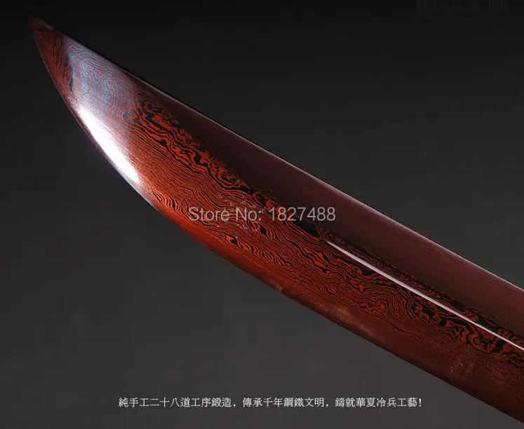 Подлинная ручная кованая красная Дамасская сталь полное лезвие Tang острый меч