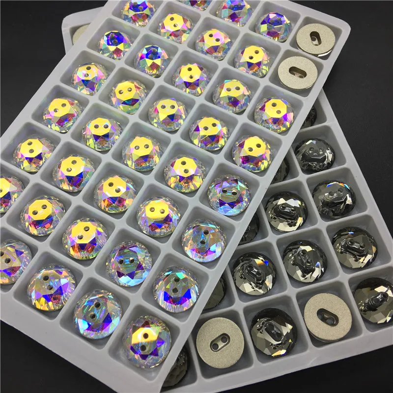 K9 sew On Stone 12 мм круглые кристалл AB черных масок Diamond Стеклярус для шитья Кнопки
