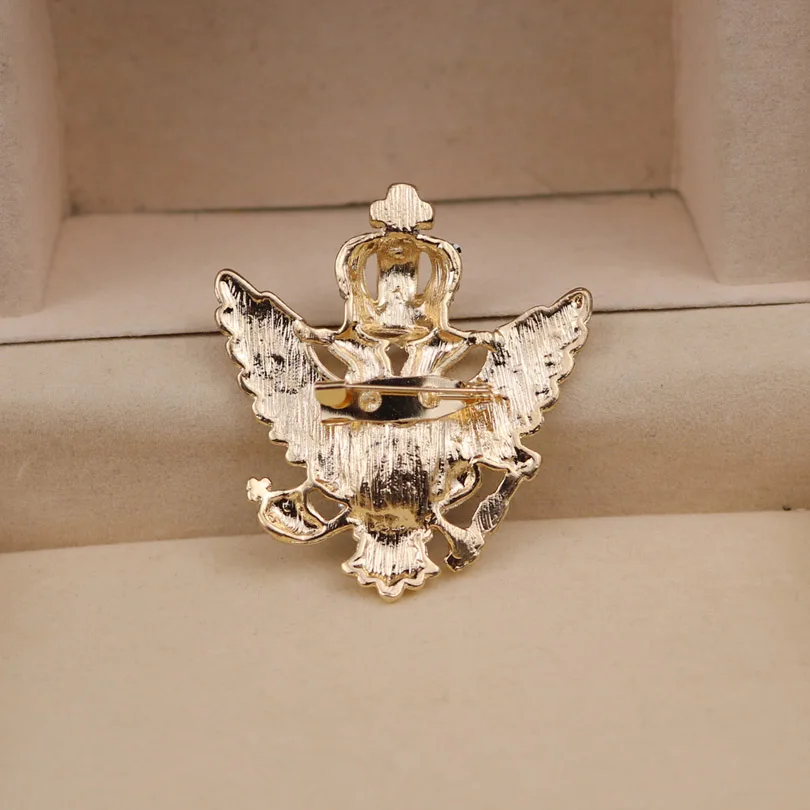 Винтажный синий золотой цвет Роскошная Королевская корона двойная брошь с орлом