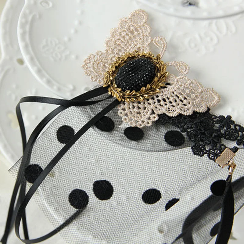 Women Gothic Black Crown Butterfly Ribbon Tassel Rhinestone Polka Dot Lace Eye MASK Elastic Headband Hairband Fancy Dress Ball |