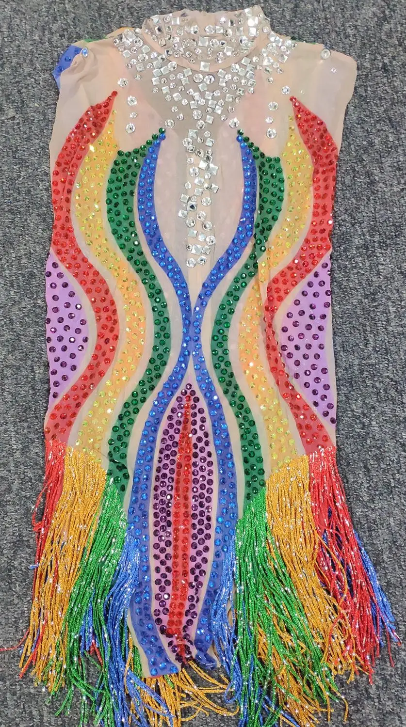 Женское прозрачное Сетчатое боди с разноцветными стразами танцевальная одежда